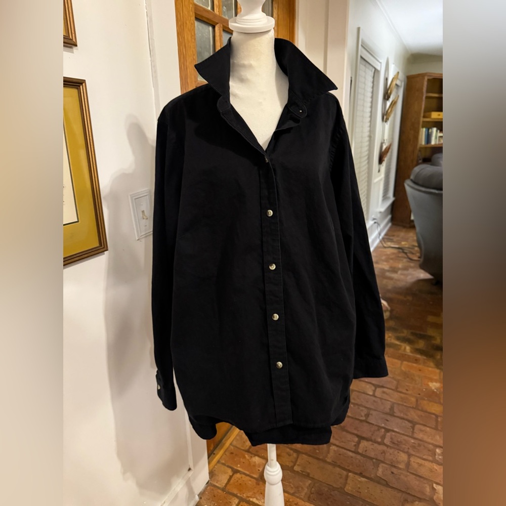 L.L.Bean Black Button Front Shirt Blouse Size 2X